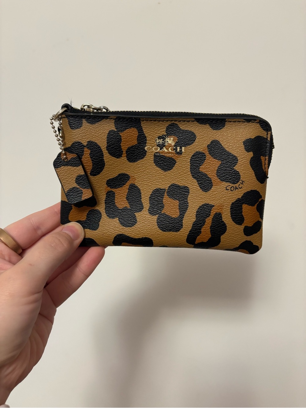 Coach Corner Zip Leopard Wristlet